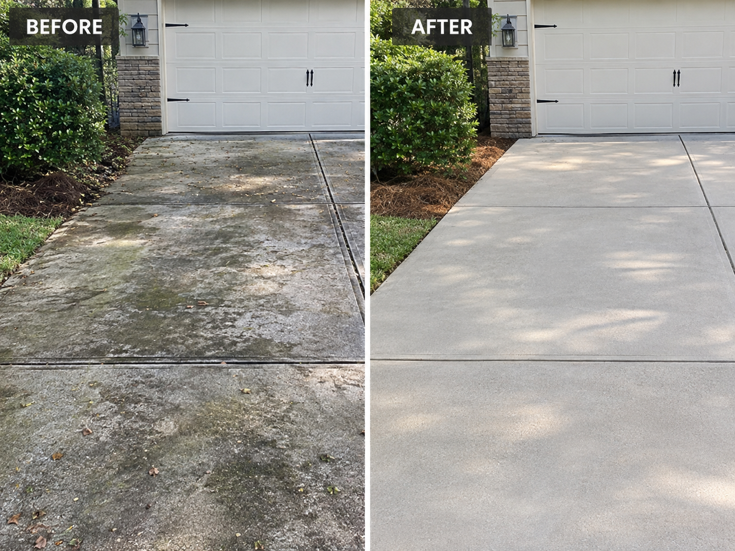 Before and after driveway pressure washing